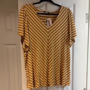 Cable & Gauge Mustard Striped V-Neck Tee